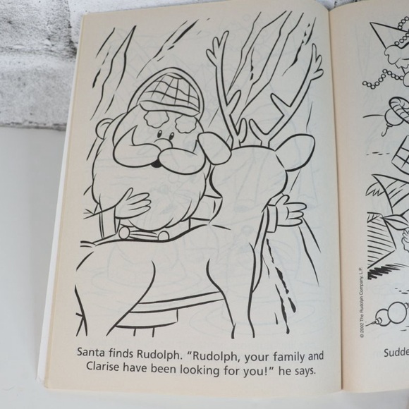 2002 Golden Books Rare Rudolph The Red Nose Reindeer Colouring Book with Crayons - Picture 9 of 10